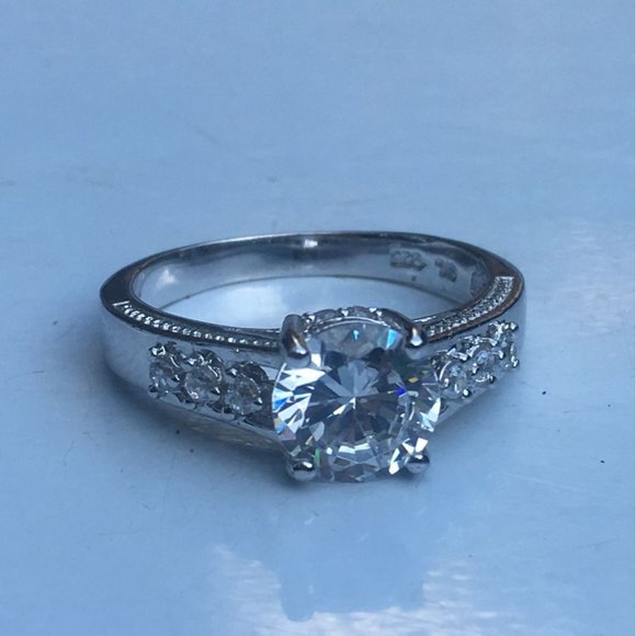 Sterling Silver Solitaire With Accents Cubic Zirconia Engagement Ring, Size 9 - Picture 2 of 11